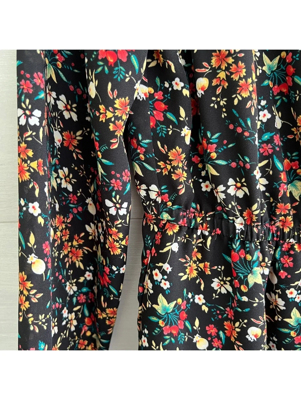 J.Crew Mercantile Women’s 6 Black Floral Long Sleeve Faux Wrap Dress